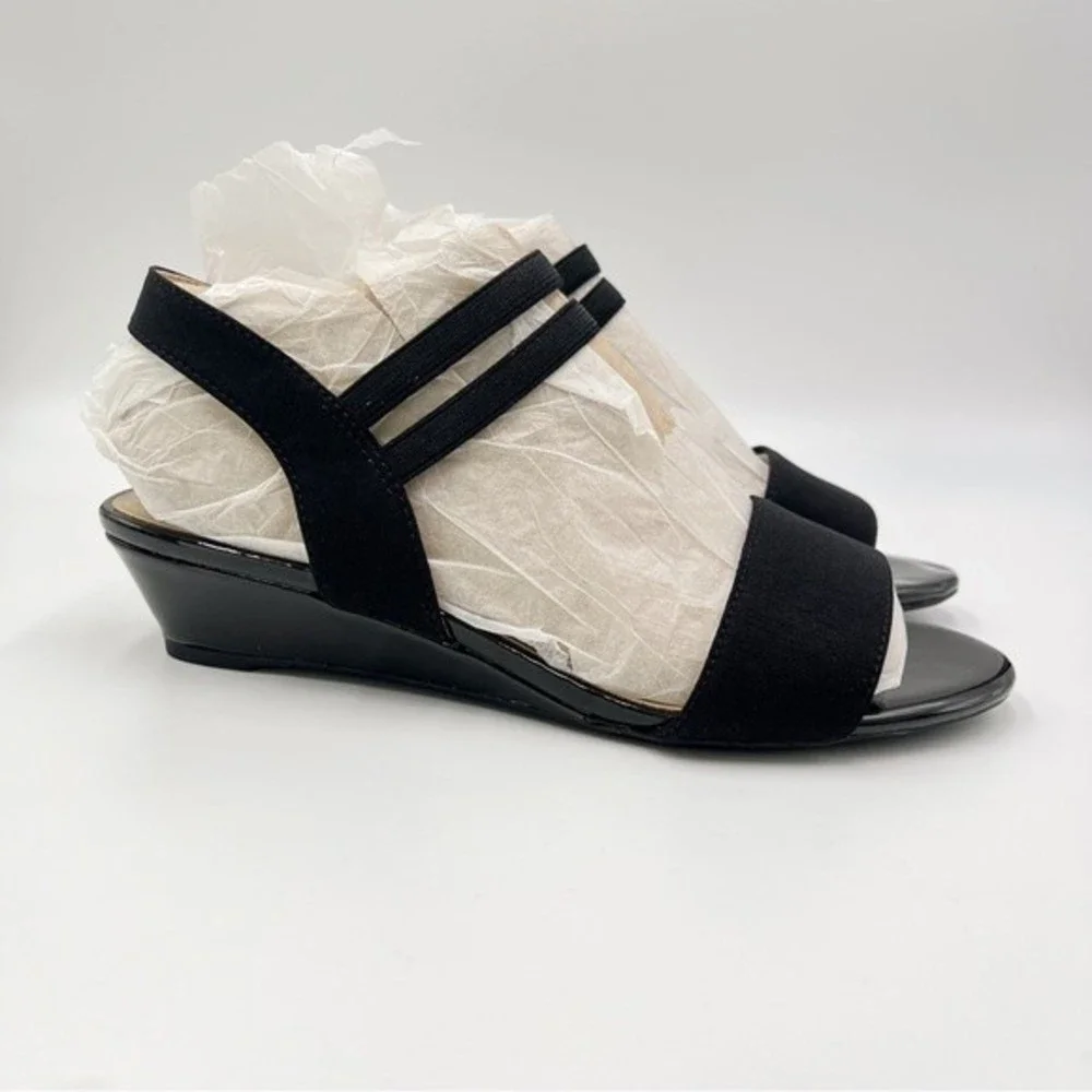 6W 6 W WIDE‎ LifeStride Womens Black Yolo Ankle Strap Low Wedge Sandals Shoes